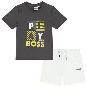 Hugo Boss J50625/085 Baby Boy Charcoal Top & White Shorts /2PC SET /