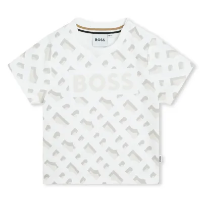 Hugo Boss J50607/10P Boy Jr Monogram S/s T-Shirt /White & Grey