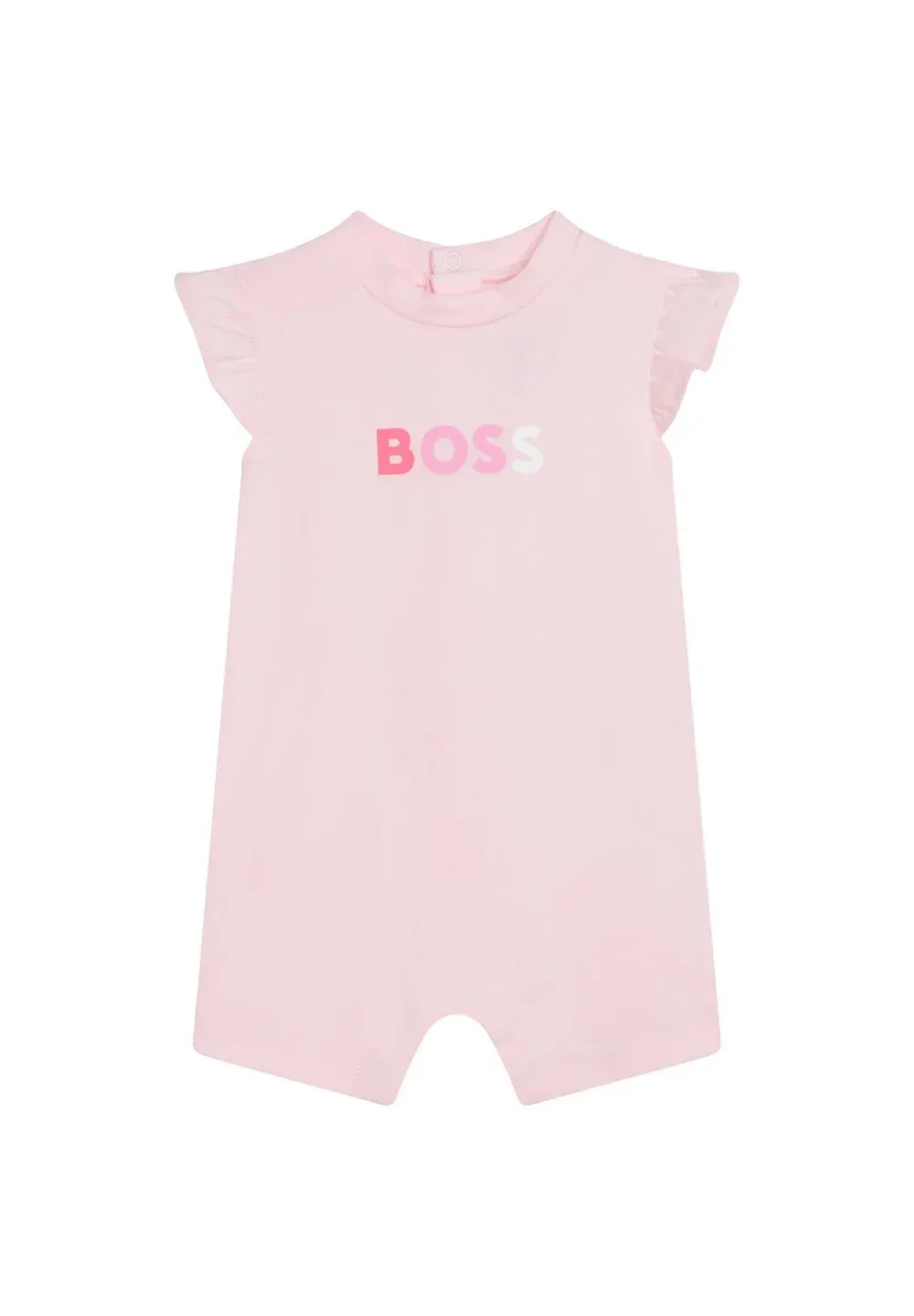 Hugo boss J94313/465 baby girls pink jumpsuit with ruffled sleeves and pink logo