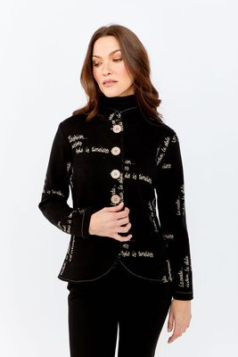 Frank Lyman 243393 Women' s Long Sleeve Button Detailed Jacket – Black- Beige