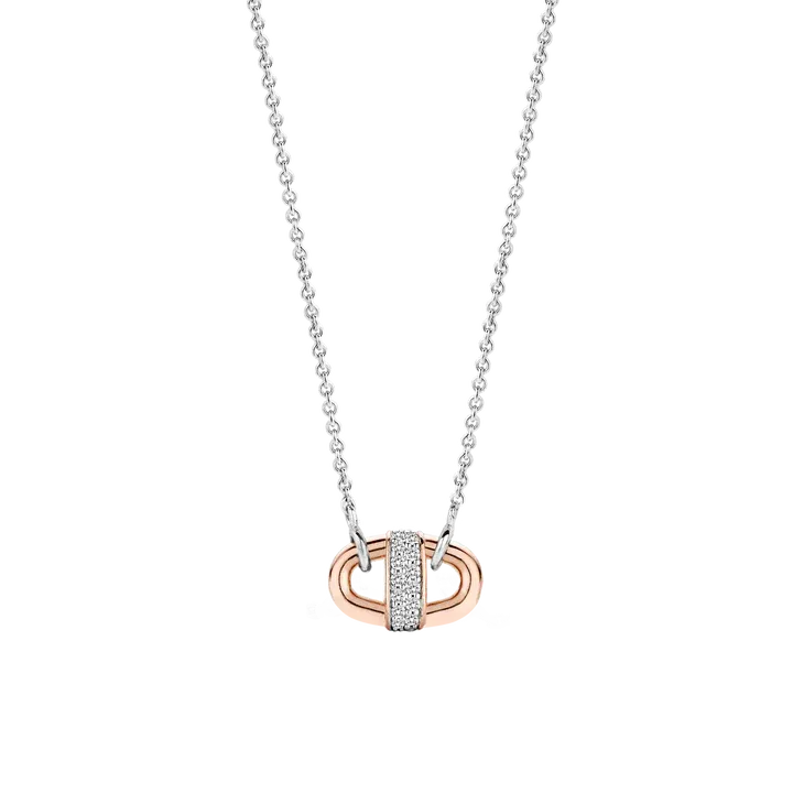 Ti Sento Necklace Silver Chain Rosegold Buckle Pendant