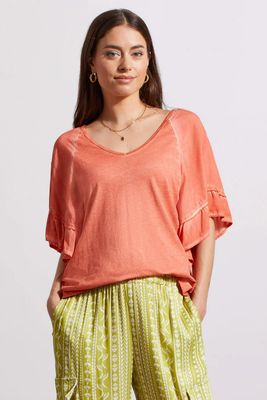 Tribal 5479O-4791-3055 Women's Short Sleeve Double Frill Raglan Top – Cyder
