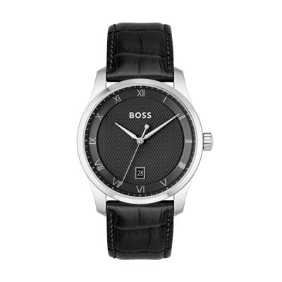 BOSS 1514122 Men's Principle S. Steel Quartz 41mm Leather Strap Watch