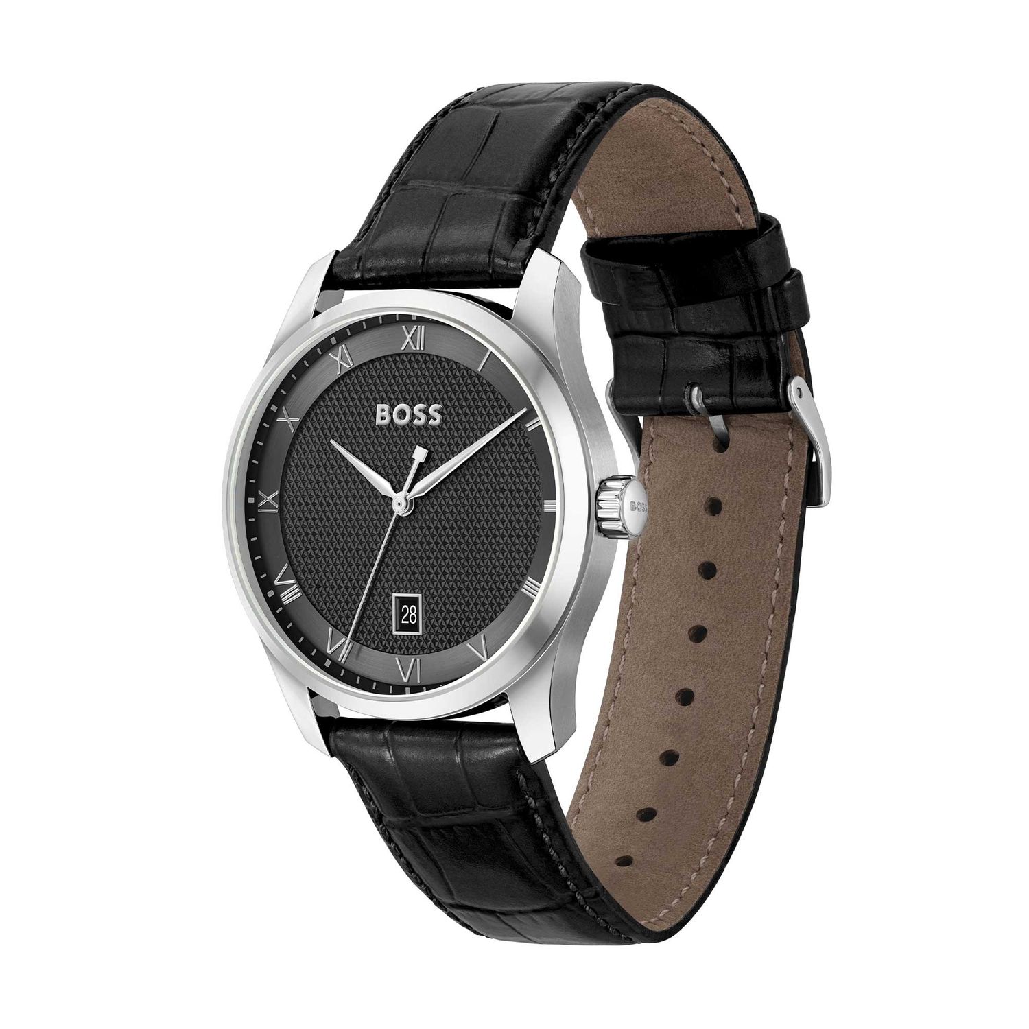 BOSS 1514122 Men's Principle S. Steel Quartz 41mm Leather Strap Watch