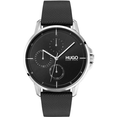 Hugo Boss 1530022 Men's S. Steel Focus Quartz Black Leather Watch