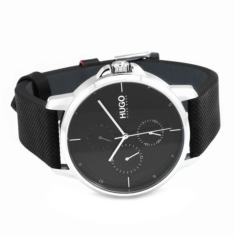 Hugo Boss 1530022 Men's S. Steel Focus Quartz Black Leather Watch