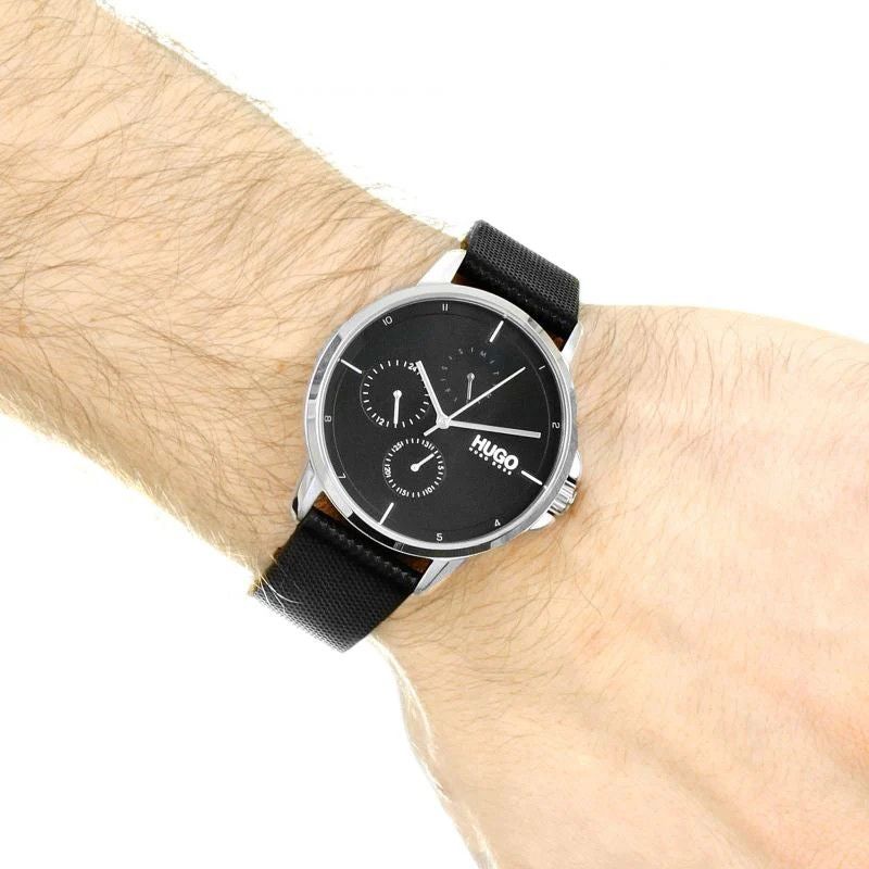 Hugo Boss 1530022 Men's S. Steel Focus Quartz Black Leather Watch