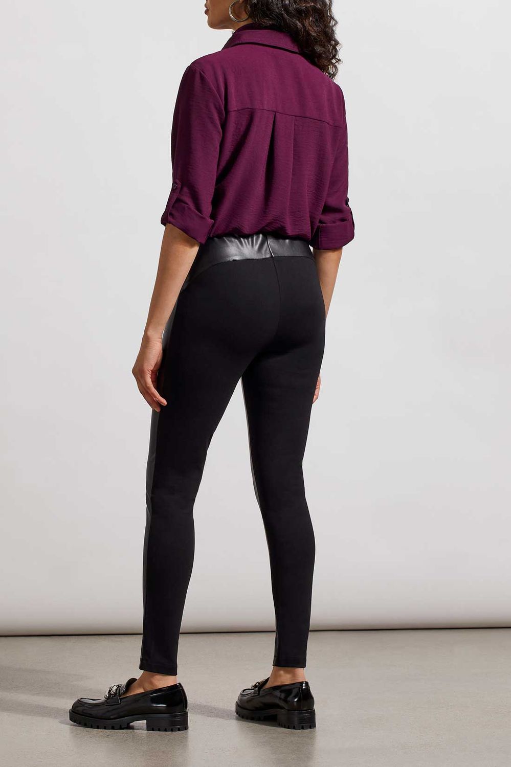 Tribal 7522O-4650-0002 Women’s Faux Leather w/ Combo Back Leggings – Black