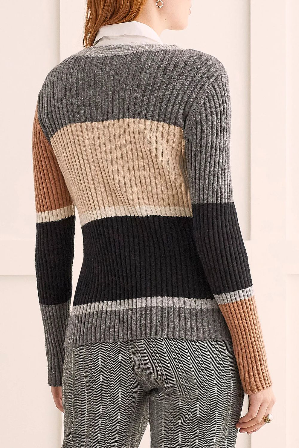 Tribal 1605O-3860-0097 Women's Long Sleeve CN Colourblock Sweater – Charcoal