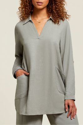 Tribal 1290O-4525-2399 Women's LS Tunic w/ Pockets/ BAY LEAF