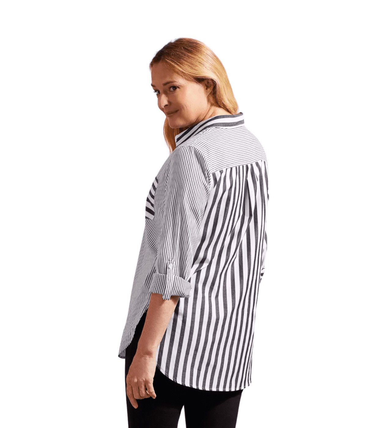 Tribal 1334O-3747-0002 Women's Long Sleeve Stripe Blouse w/ Pocket – Black