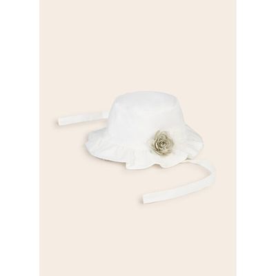 Mayoral 9602 Baby Girl’s White Bucket Hat W/ Flowers 