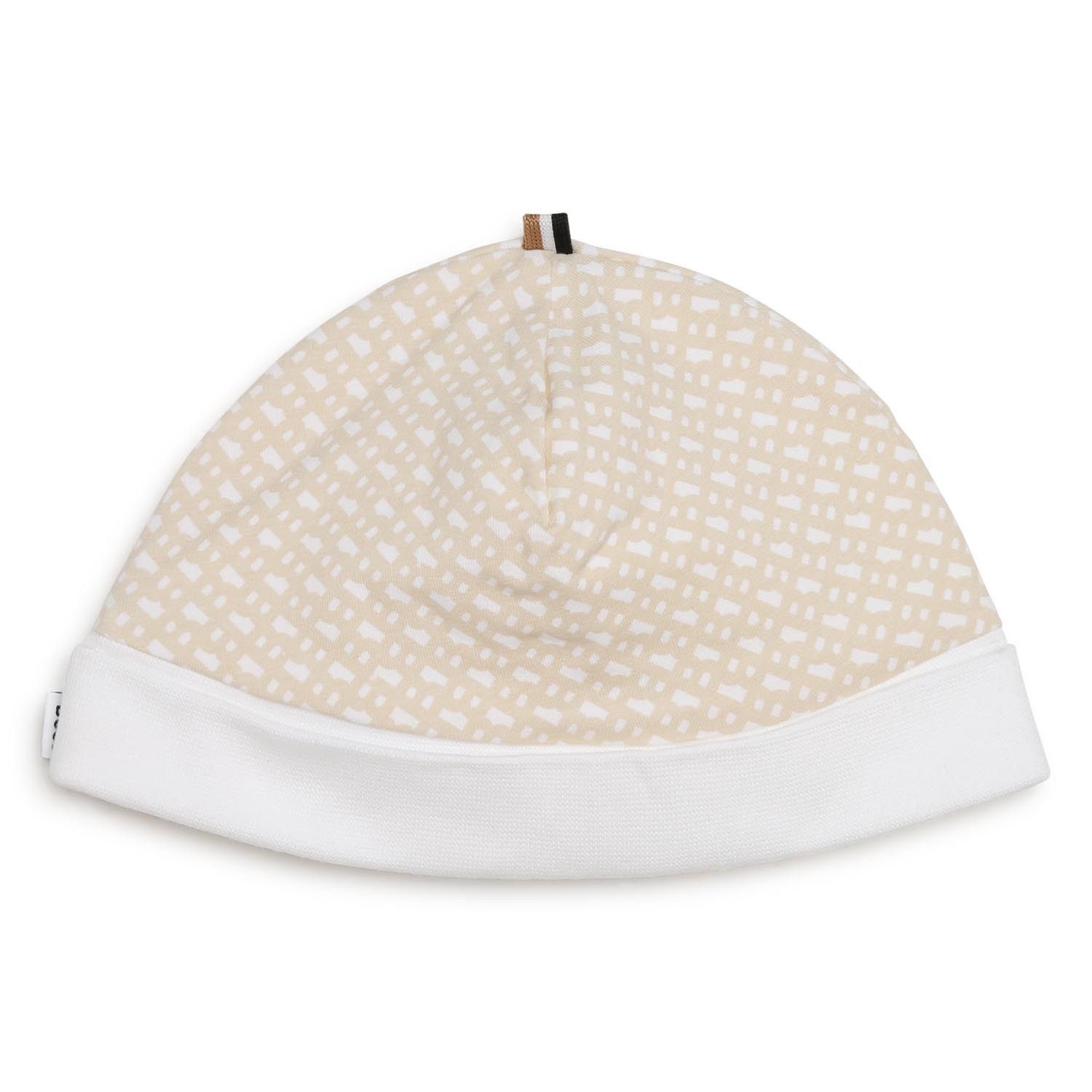 Hugo Boss J98417 Baby's Long Sleeve Footed Onesie & Hat Set 2PC (Boxed) – Stone