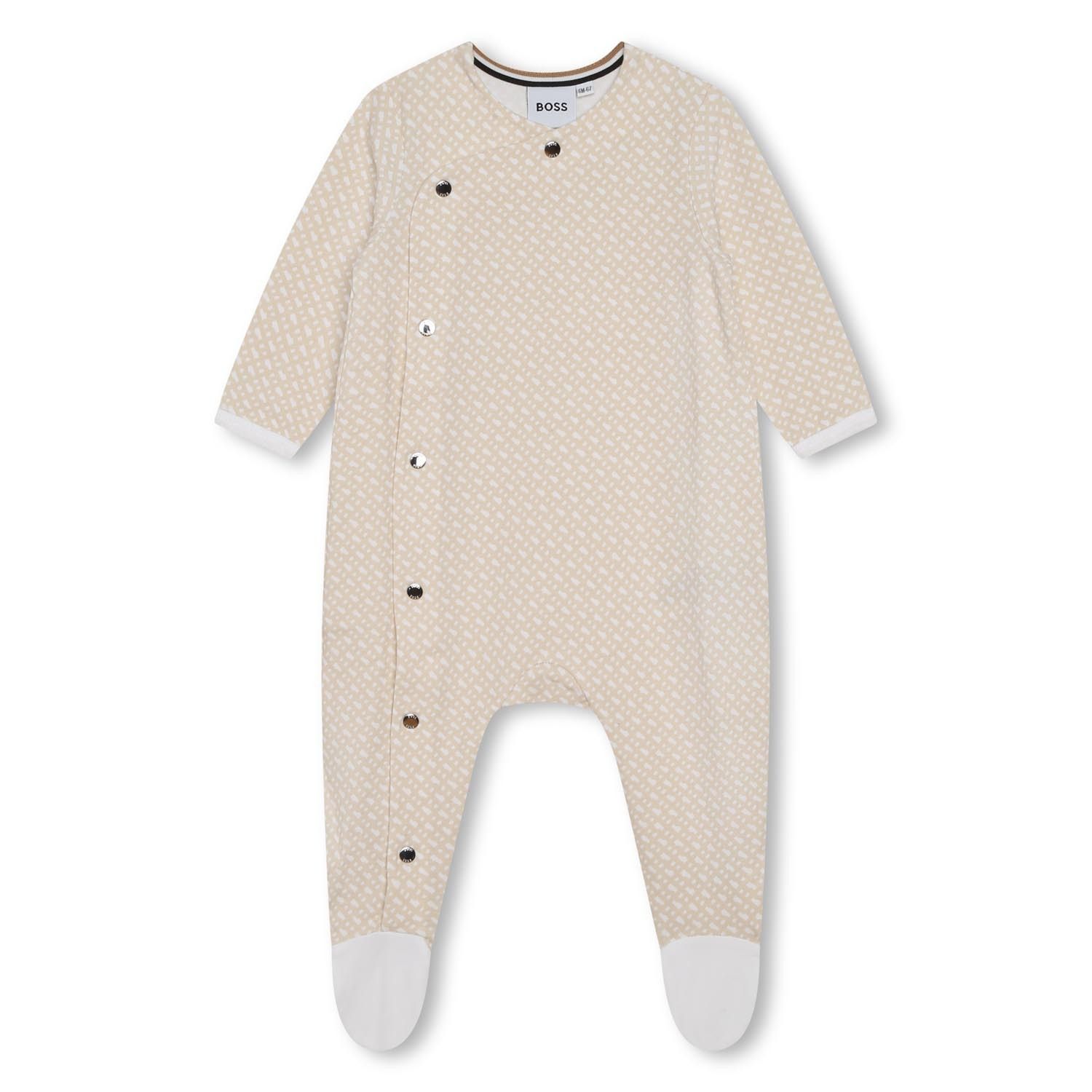 Hugo Boss J98417 Baby's LS Footed Onesie & Hat Set 2PC (Boxed) /STONE