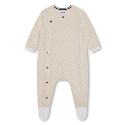Hugo Boss J98417 Baby's LS Footed Onesie & Hat Set 2PC (Boxed) /STONE