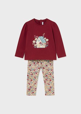 Mayoral 2714 Baby Girl's LS Cottage T-Shirt & Legging Set 2PC/ GUINDA