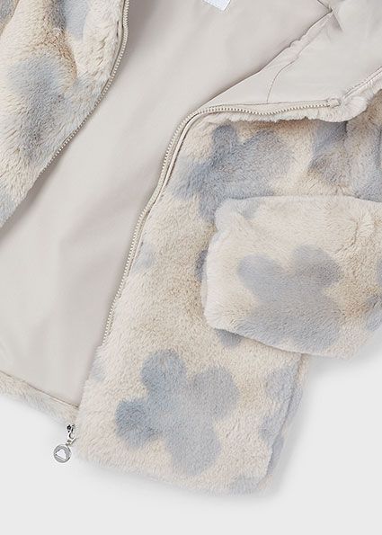Mayoral 4486 Girl's Long Sleeve Flower Vegan Fur Coat – Alpaca
