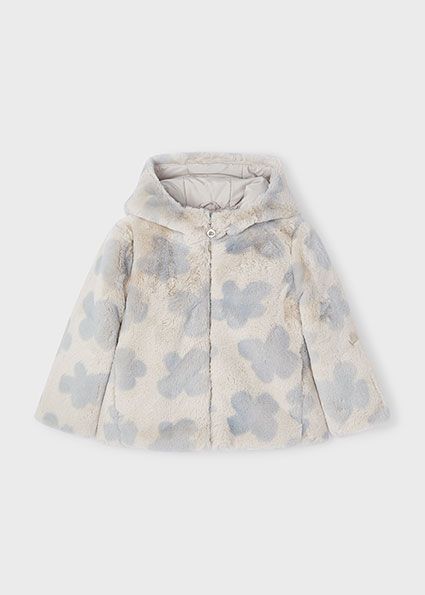 Mayoral 4486 Girl's Long Sleeve Flower Vegan Fur Coat – Alpaca