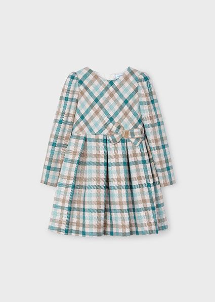 Mayoral 4914 Girl's LS Plaid Wool Dress/ JADE