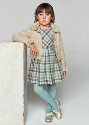 Mayoral 4914 Girl's LS Plaid Wool Dress/ JADE