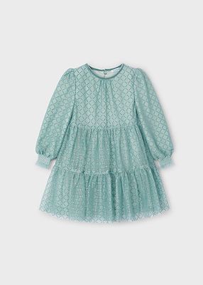 Mayoral 4910 Girl's LS Tulle Printed Dress/ JADE