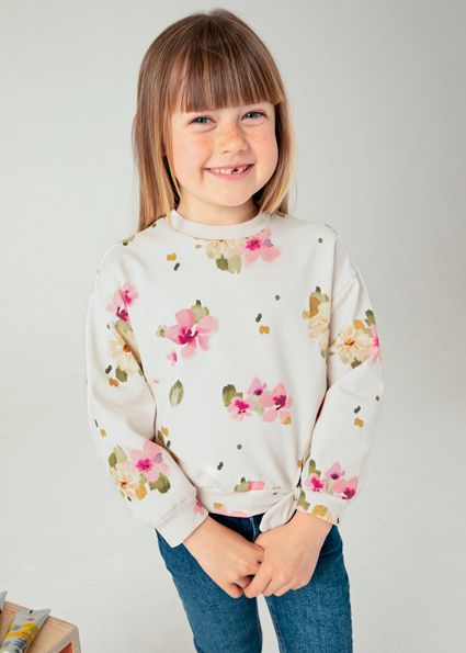 Mayoral 4481 Girl's LS Floral Printed Sweater/ GARBANZO