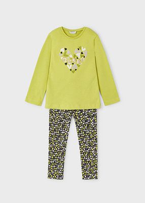 Mayoral 4713 Girl's LS "Cuore" T-Shirt & Legging Set 2PC/ CITRONELA