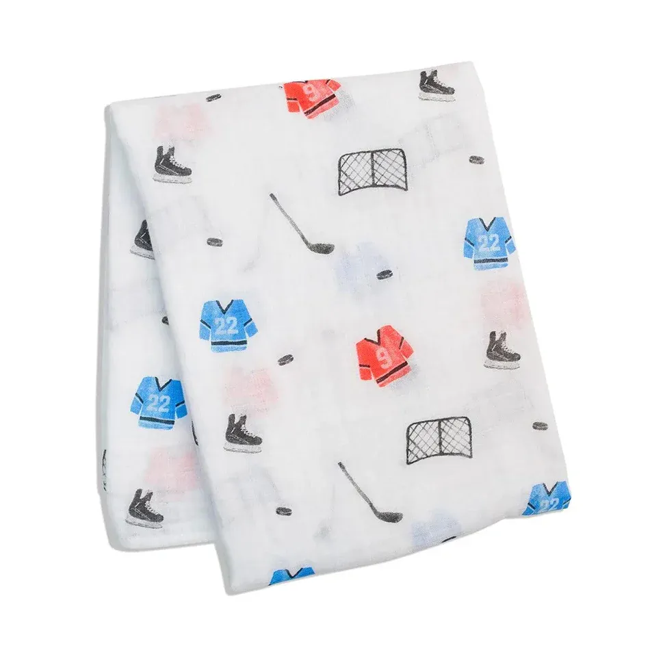 Lulujo LJ469 Baby Boy's Classic Muslin Swaddle Blanket 47"x47" – Hockey