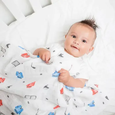 Lulujo LJ469 Baby Boy's Classic Muslin Swaddle Blanket 47"x47" – Hockey