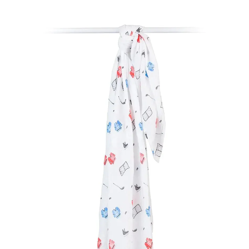 Lulujo LJ469 Baby Boy's Classic Muslin Swaddle Blanket 47"x47" – Hockey