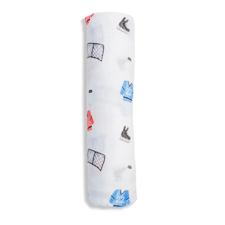 Lulujo LJ469 Baby Boy's Classic Muslin Swaddle Blanket 47"x47" – Hockey
