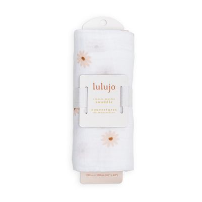 Lulujo LJ476 Baby Girl's Classic Muslin Swaddle Blanket 40"x40" – Daisies