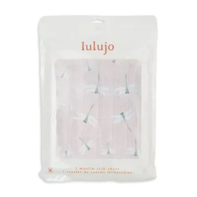 Lulujo LJ712 Baby Girl's Muslin Crib Sheet 52"x28"/ DRAGONFLY