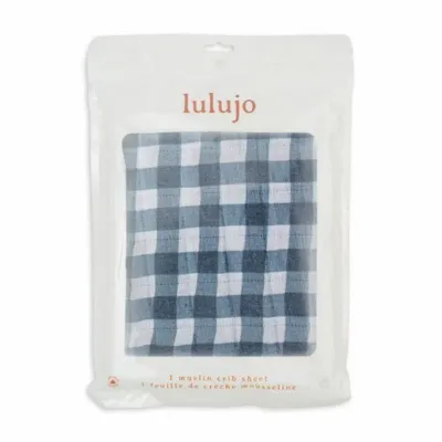Lulujo LJ711 Baby Boy's Muslin Crib Sheet 52"x28"/ NAVY GINGHAM