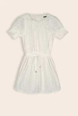 NoNo N312-5805-001 Girl's SS Mirabel Embroidered Dress/ SNOW WHITE