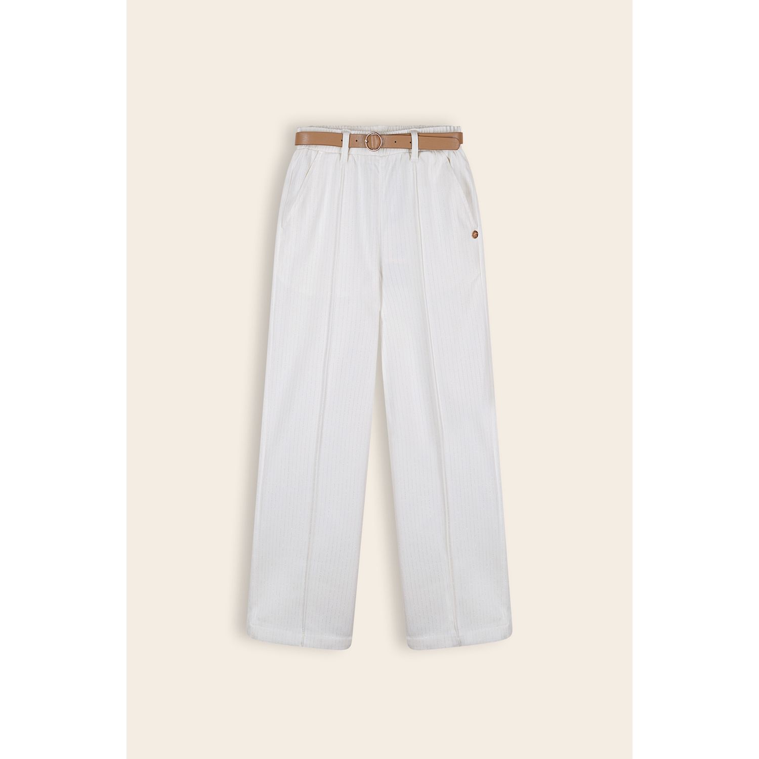 NoNo N312-5607-001 Girl's Sayla Wide Leg Pinstripe Pants w/ Belt – Snow White