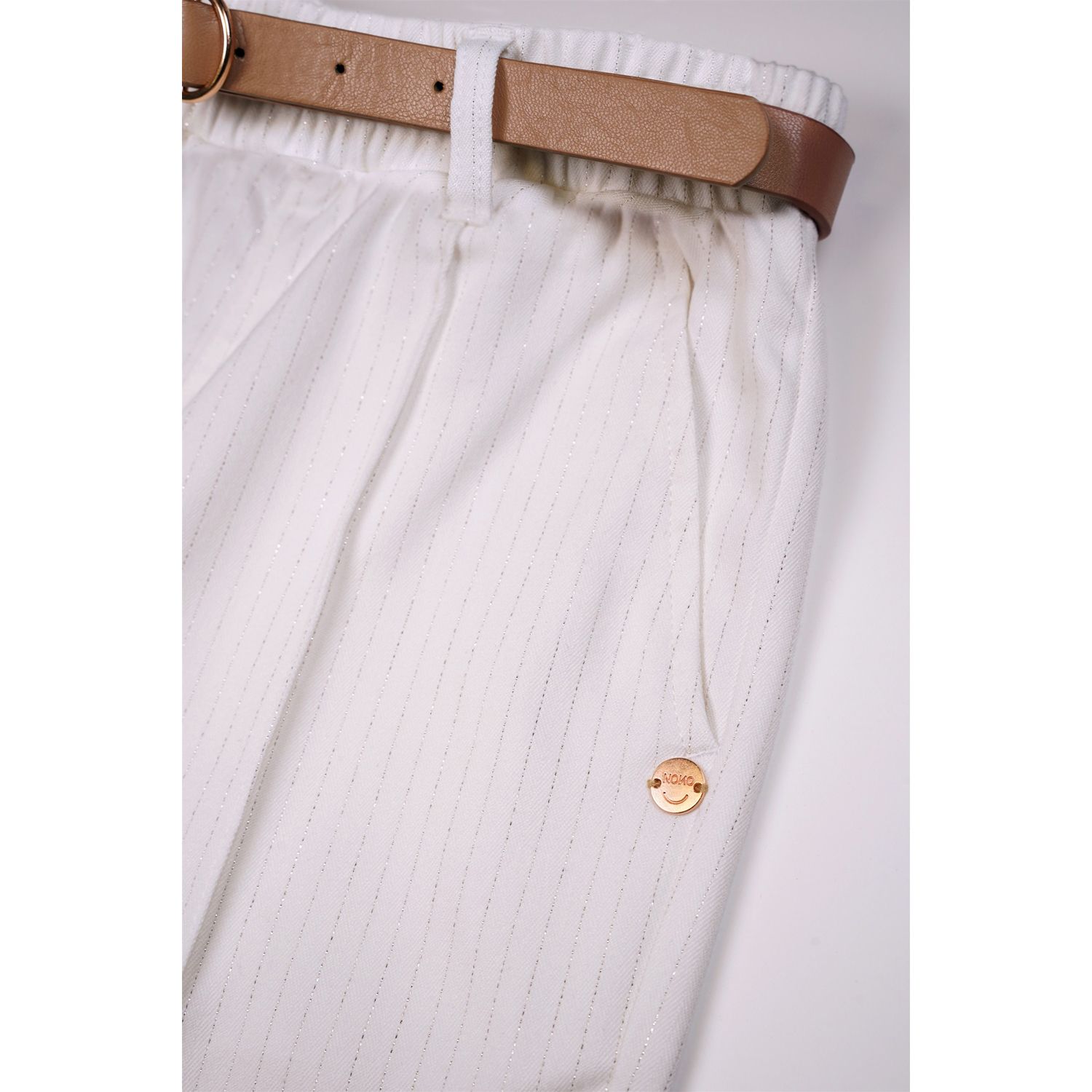 NoNo N312-5607-001 Girl's Sayla Wide Leg Pinstripe Pants w/ Belt – Snow White