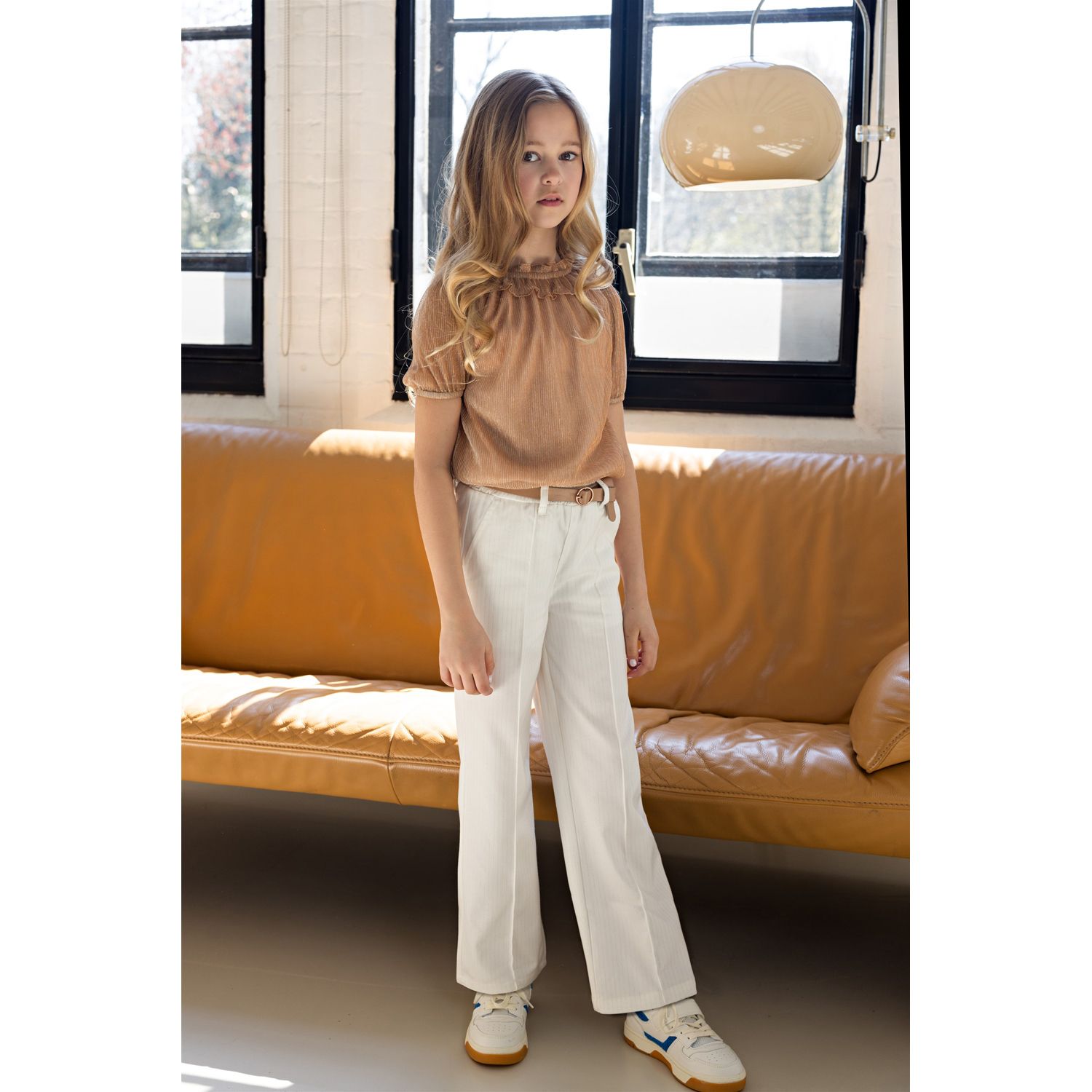 NoNo N312-5607-001 Girl's Sayla Wide Leg Pinstripe Pants w/ Belt – Snow White