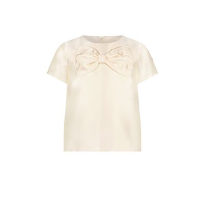 Le Chic C312-5105-008 Girl's Short Sleeve East Crêpe Big Bow Blouse & Darling Crêpe Shorts Set 2PC – Pearled Ivory