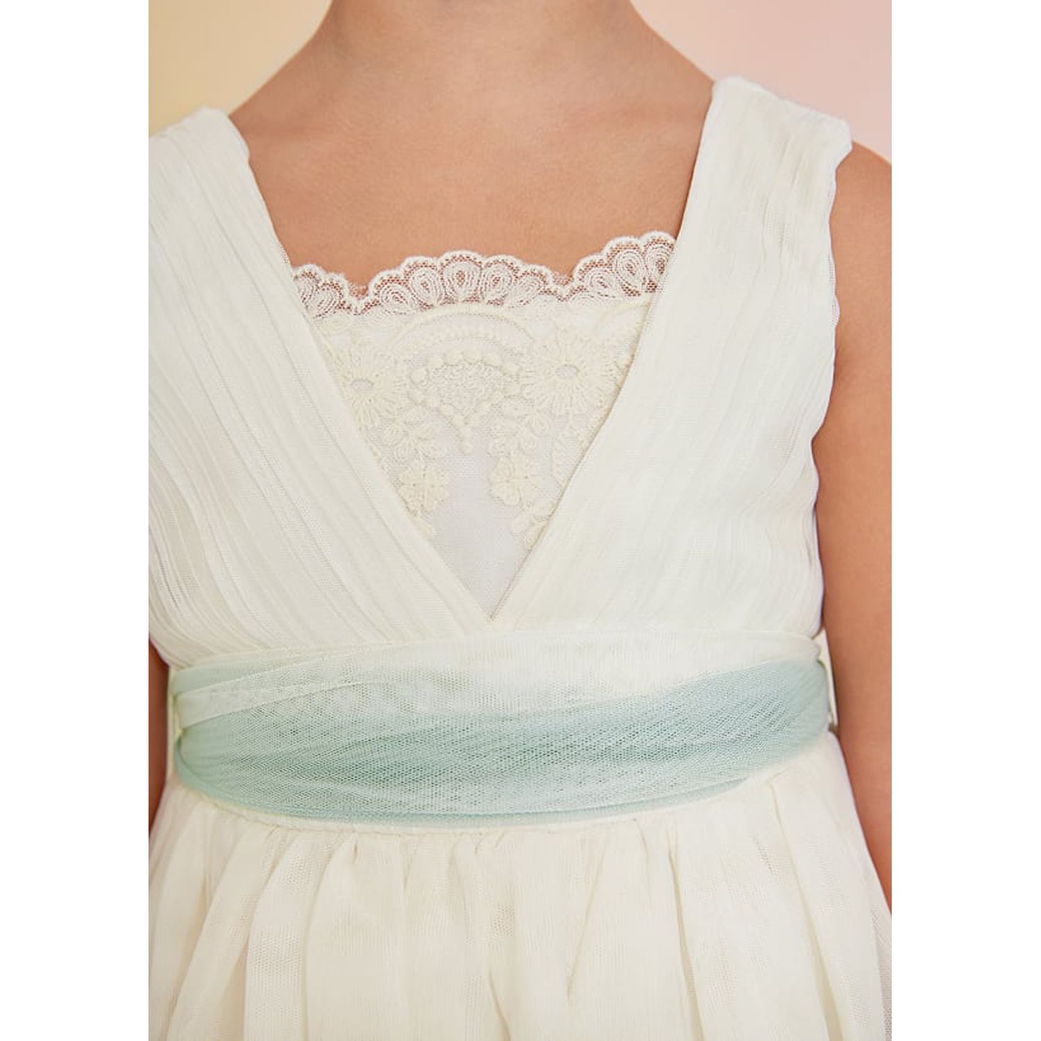 Abel & Lula 5033 Girl's Cream Pleated Tulle Dress