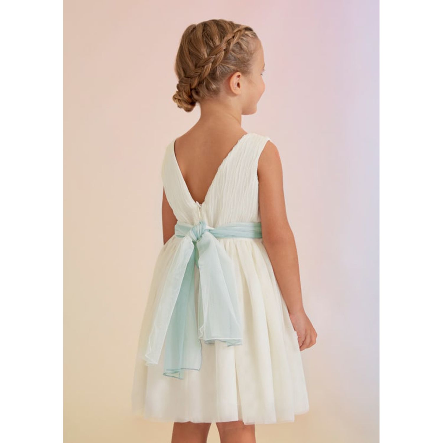 Abel & Lula 5033 Girl's Cream Pleated Tulle Dress