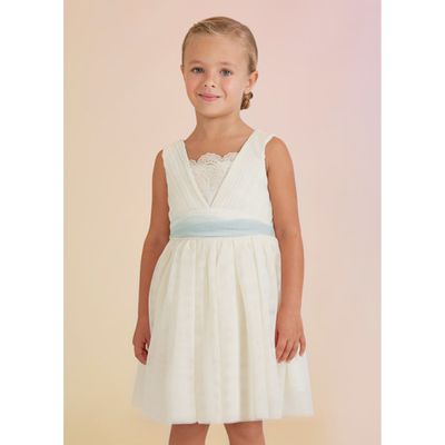 Abel & Lula 5033 Girl's  Cream Pleated Tulle Dress 