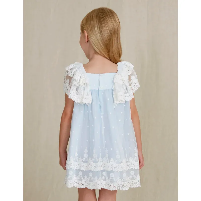 Abel & Lula 5023 Girl’s Crocheted Mesh & Slip Confirmation/Graduation Dress – Celeste