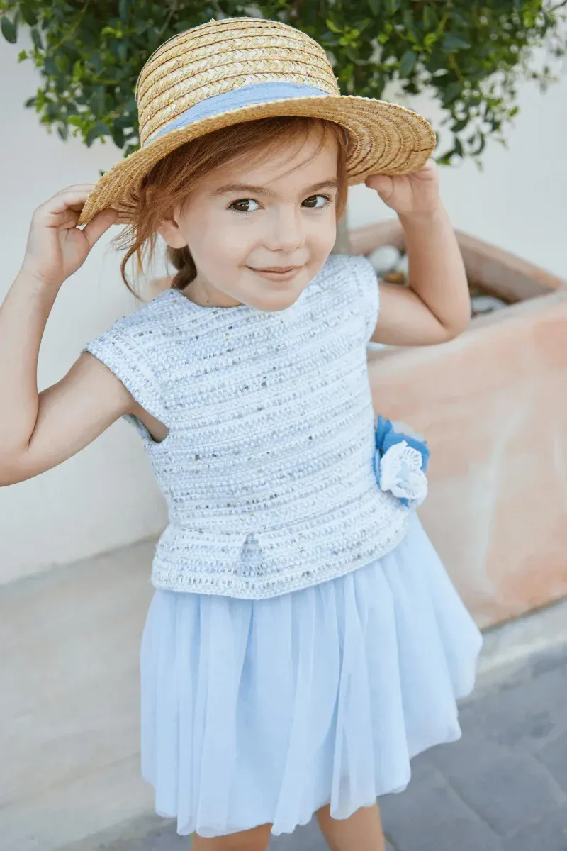 Tutto Piccolo 5245S23 Girl's SL Woven & Tulle Dress