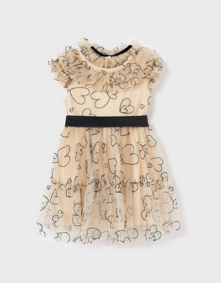 Abel & Lula 5523 Girl’s Short Sleeve Flocked Tulle Dress