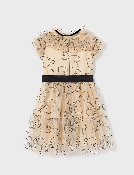 Abel & Lula 5523 Girl’s Short Sleeve Flocked Tulle Dress