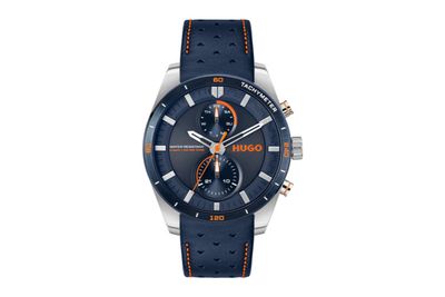 HUGO 1530371 Men's #Fast For Him Quartz Navy Leather Band Watch