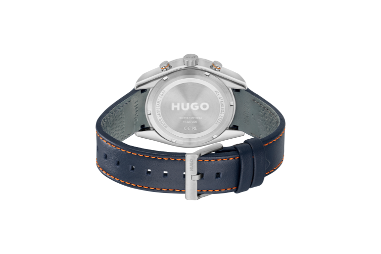 HUGO 1530371 Men's #Fast For Him Quartz Navy Leather Band Watch