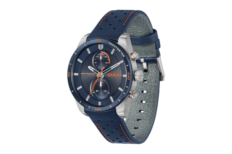HUGO 1530371 Men's #Fast For Him Quartz Navy Leather Band Watch