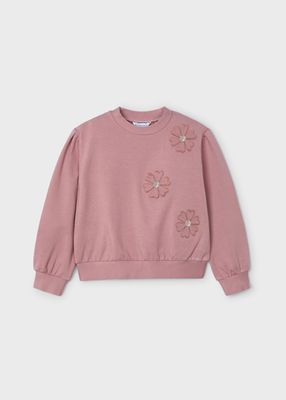 Mayoral 4478 Girl's Long Sleeve Flower Applique Sweater – Rosado